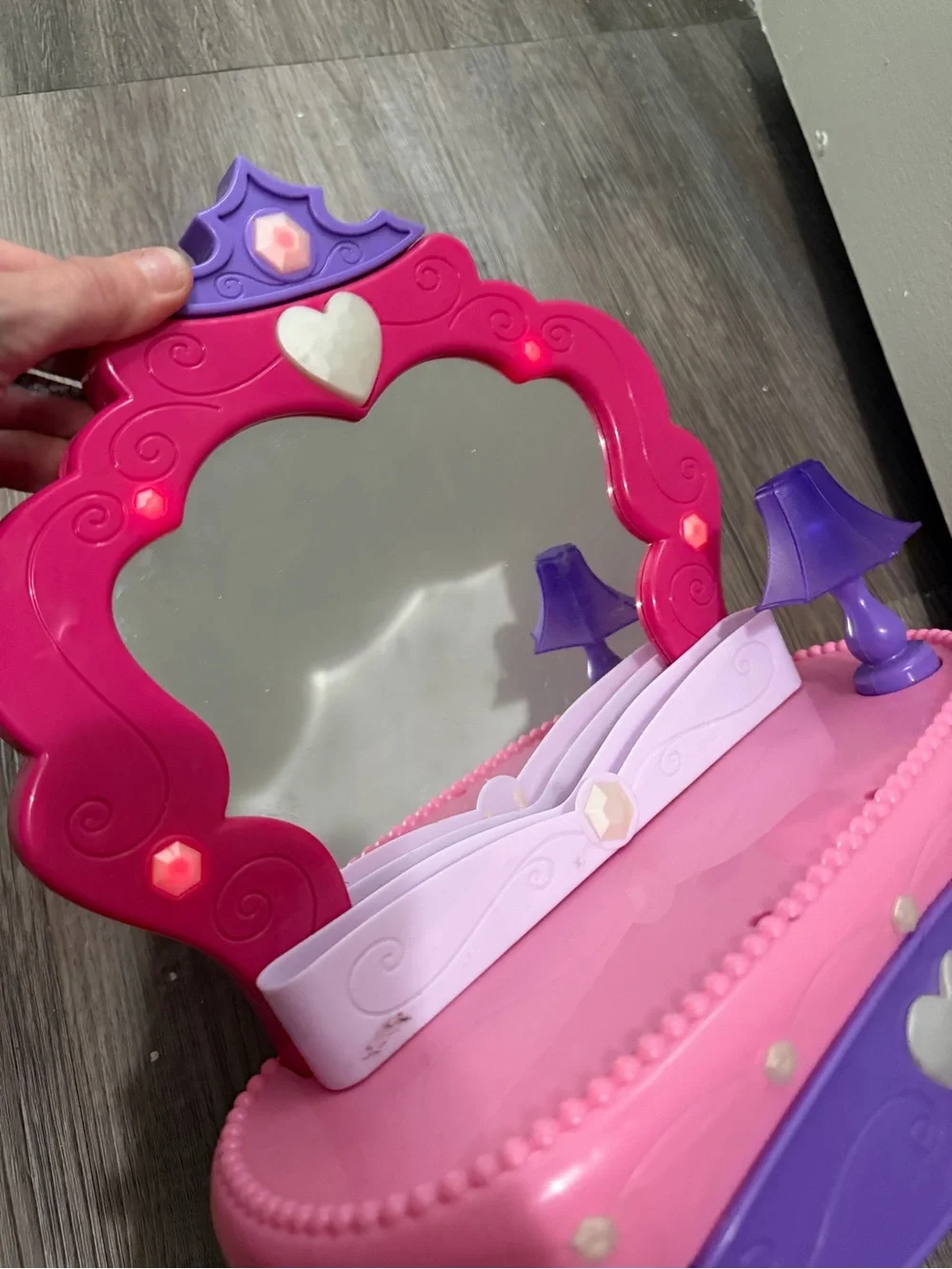Light Up Pink & Purple Princess Vanity Playset - Kids Makeup Mirror